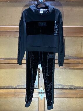 Victoria's Secret PINK Black Crushed Velvet Joggers